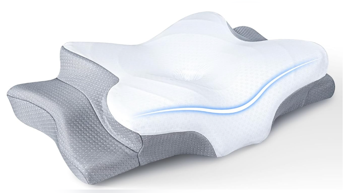 This ergonomic pillow provides adjustable neck support.